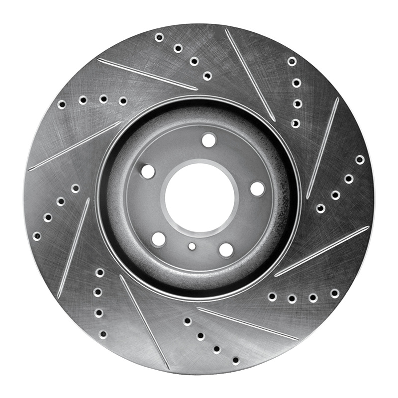 Infiniti G35 Brake Rotor (1) - Front Left - R1 Concepts - Drilled & Slotted - Silver - `07-`15